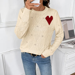 Heart-patterned jacquard pullover sweater
