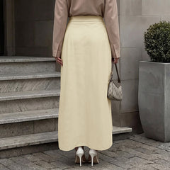 High-waisted pleated corduroy A-line midi skirt