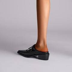 Solid Color Pointed Toe Buckle Low Heel Slippers