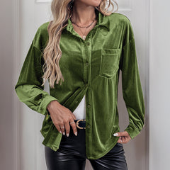 Solid-color collared lantern-sleeve shirt
