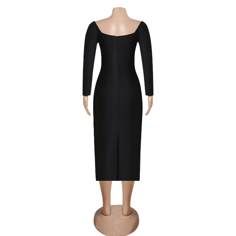 Black Elegant Long Sleeve Bodycon Dress