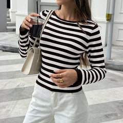 Striped boat-neck fitted sweater