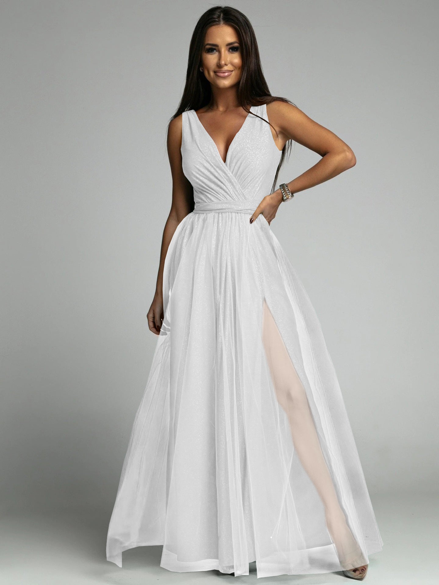 Saylor Formal Double Slit Tulle Dress