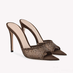 Rhinestone Pointed Stiletto Slippers