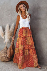 Deluca Patchwork Button Down Maxi Skirt - Sand