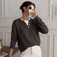 Loose-fitting double-layered V-neck faux two-piece sweater