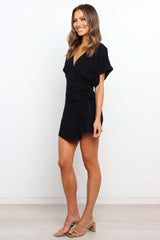 Lauren Side Tie Romper - Black - SALE