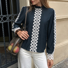 Long-sleeve color-block shirt with open-back detail