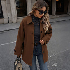 Button-front collared mid-length coat