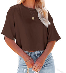 Her Cotton Cropped Tee - Denim Blue