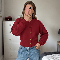 Heart-Button Knit Cardigan