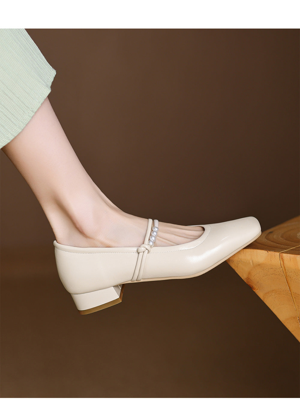 Square Floral Print Mid Block Heel Shoes
