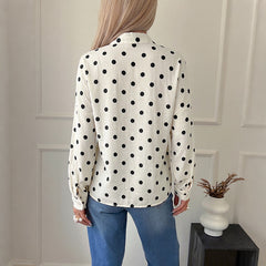 Stand collar polka dot off shoulder long sleeve shirt