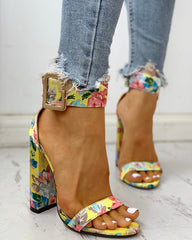 Chunky Block High Dress Heels Open Toe Ankle Strap Sandals