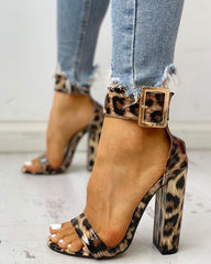 Chunky Block High Dress Heels Open Toe Ankle Strap Sandals