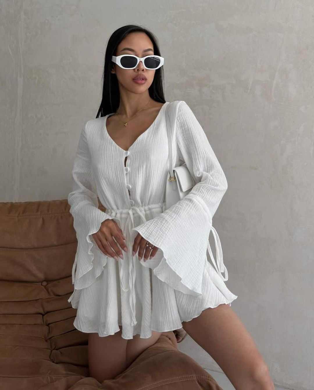 Found Love Pleated Romper - White