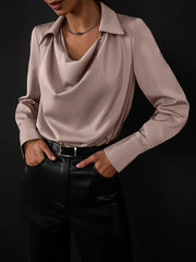 Problem Solved Satin Collared Drape Blouse - Nude