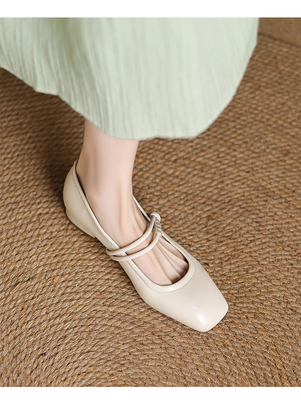 Square Floral Print Mid Block Heel Shoes