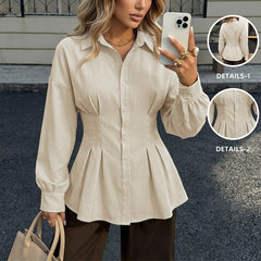 Solid-color fitted ruffled shirt