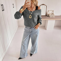 Off-shoulder fitted sweater with lace splicing