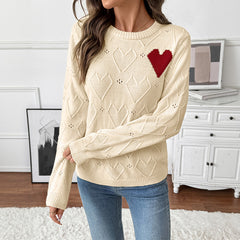Heart-patterned jacquard pullover sweater