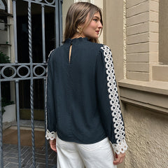 Long-sleeve color-block shirt with open-back detail