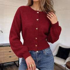 Heart-Button Knit Cardigan