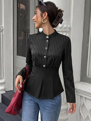 Striped Long-Sleeve Work Shirt with Paneled Waist Detail