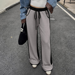 High-waisted straight-leg wide-leg sweatpants with pockets and cuffed hems