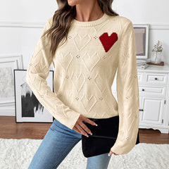 Heart-patterned jacquard pullover sweater