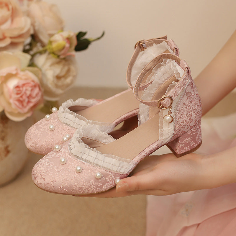 High-Heeled Toe Sandals With Lace Lace Lolita