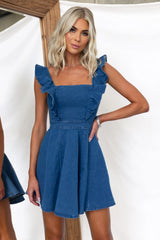 Jeanean Pocketed Denim Romper - Blue