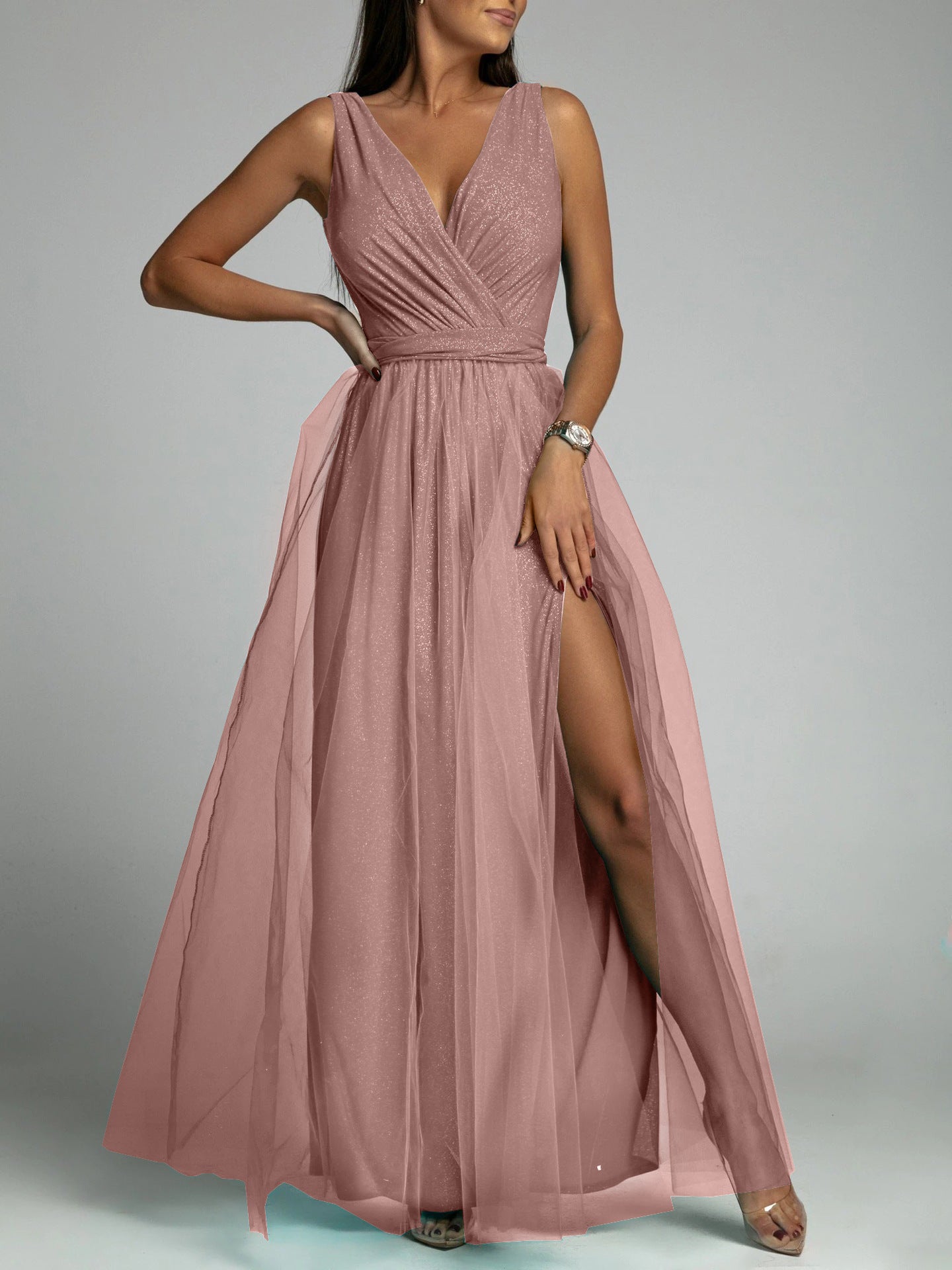 Saylor Formal Double Slit Tulle Dress