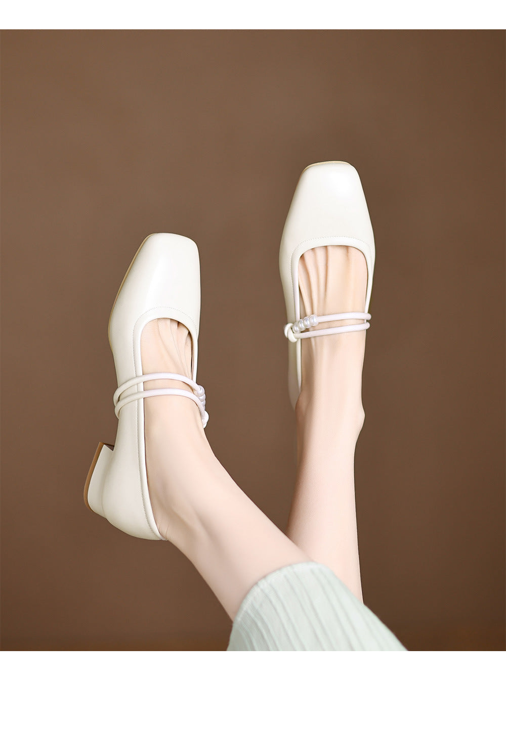 Square Floral Print Mid Block Heel Shoes