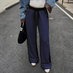High-waisted straight-leg wide-leg sweatpants with pockets and cuffed hems