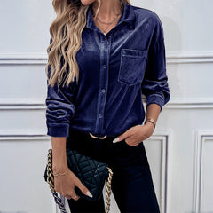 Solid-color collared lantern-sleeve shirt