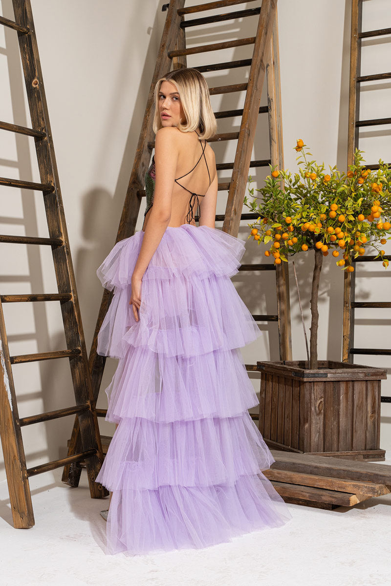 Liza High Low Tiered Tulle Maxi Skirt - Lilac - SALE