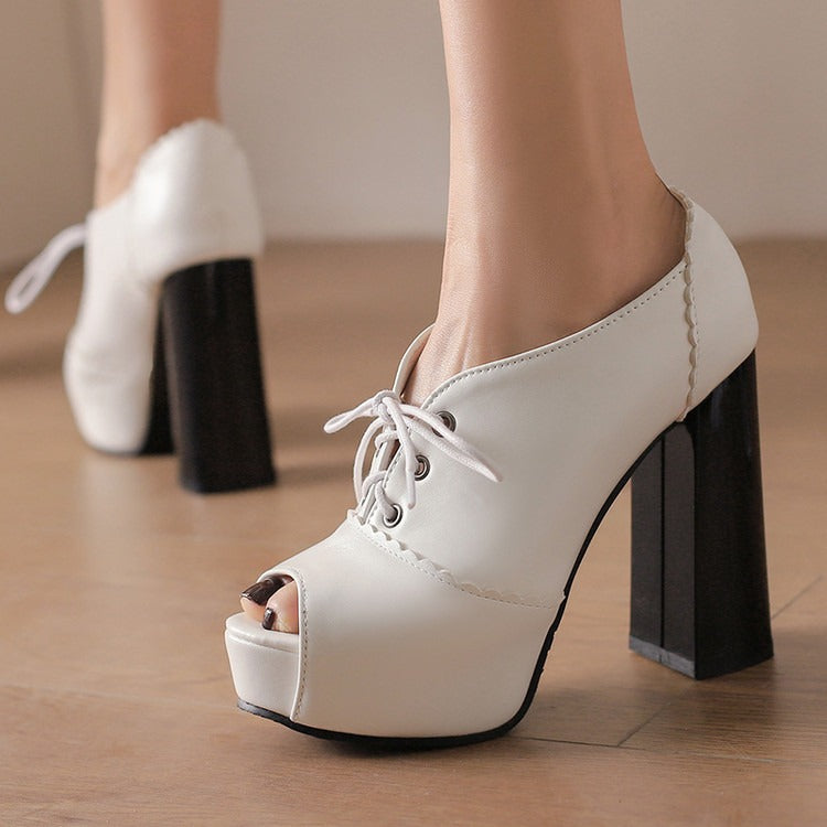 Cross-Strap Platform Peep-Toe High Heels