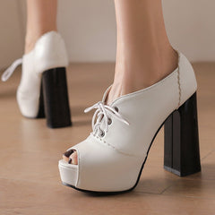 Cross-Strap Platform Peep-Toe High Heels
