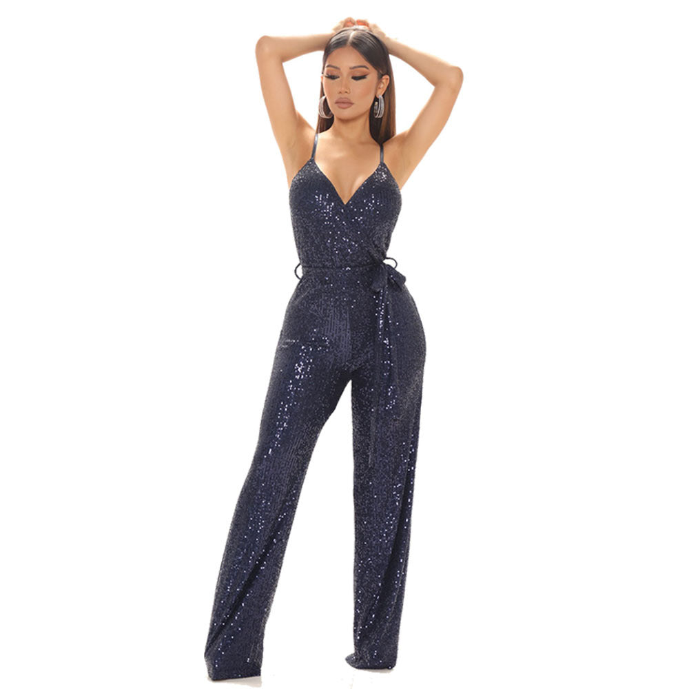 Eissa Sequin Drape Jumpsuit - Rose Gold