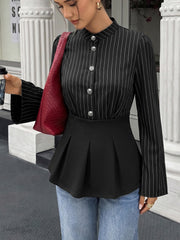 Striped Long-Sleeve Work Shirt with Paneled Waist Detail