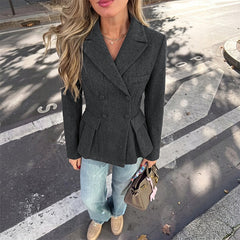 Dark gray cropped blazer with a peplum hem