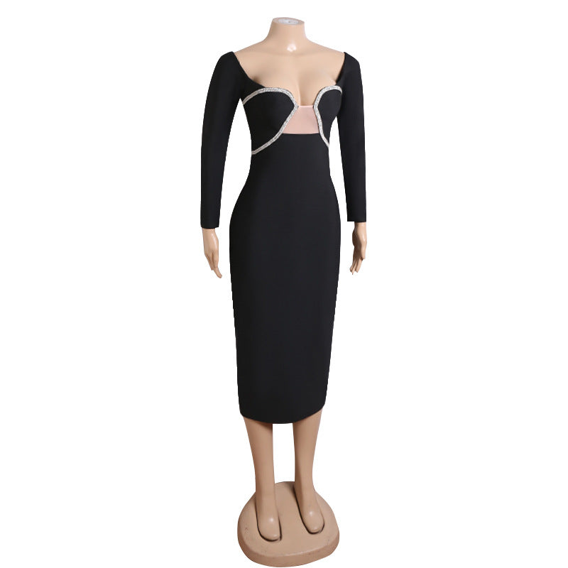 Black Elegant Long Sleeve Bodycon Dress