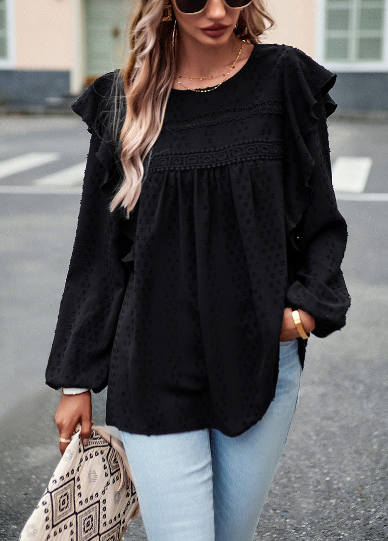Hazal Cotton Crochet Lace Ruffle Top