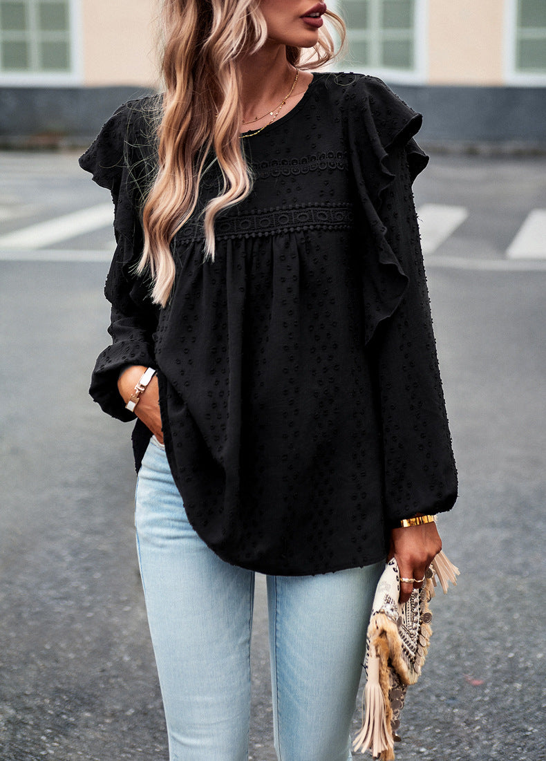Hazal Cotton Crochet Lace Ruffle Top