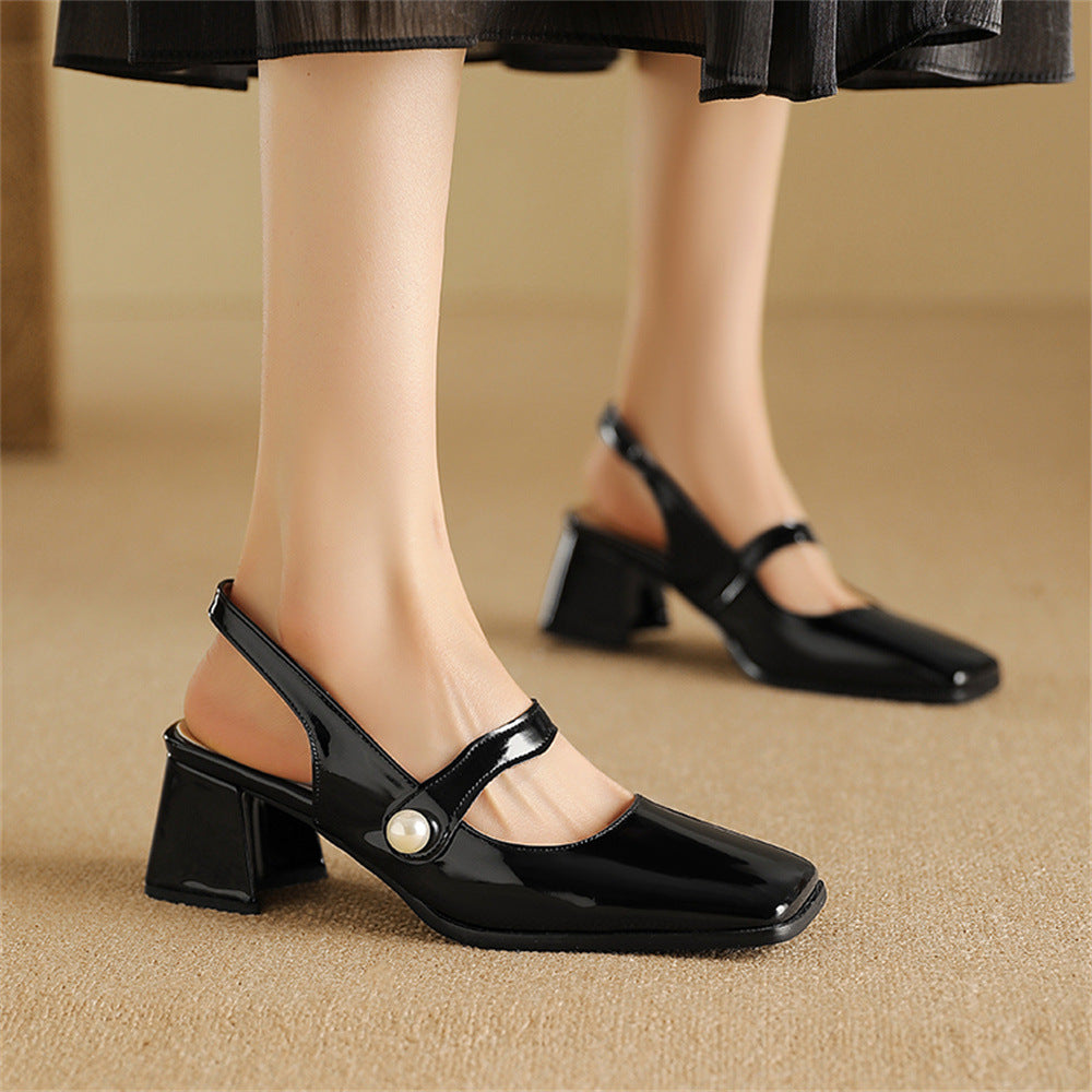 Patent Leather Chunky High Heels With Buckle Strap