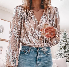 Estrella Sequin Peplum Top - Rose Gold