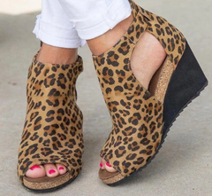 Leopard Open Toe Wedges