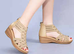 Studded Hollow Out Peep Toe Buckled Sandals