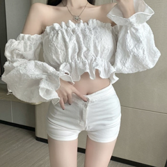 Fawna Smocked Eyelet Crop Top - White